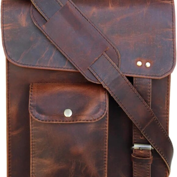 Leather messenger bag shoulder bag cross body vintage messenger bag for women & - Picture 1 of 9